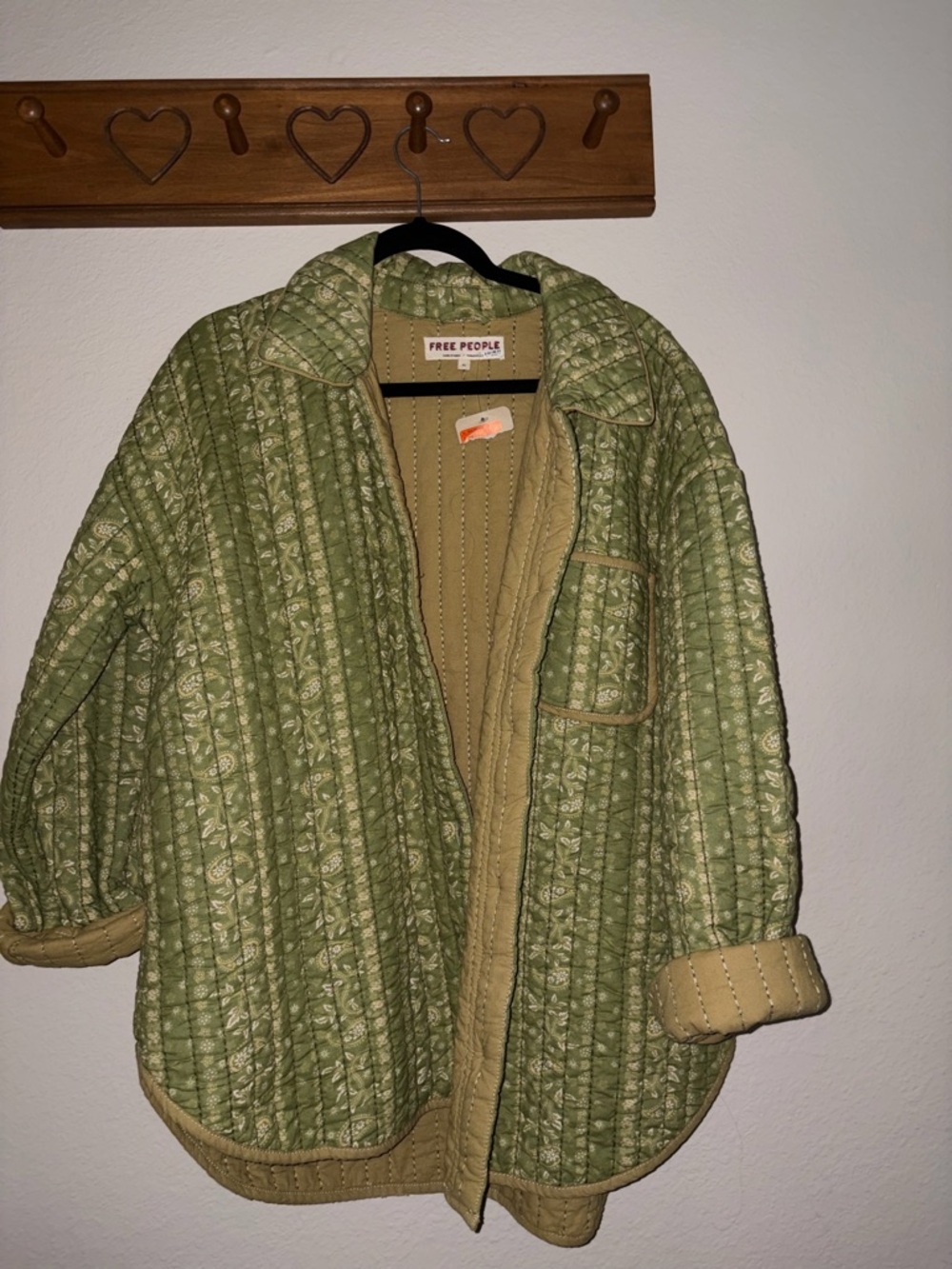 Free People Alexie Light Green Quilted Floral-Print Puffer Jacket